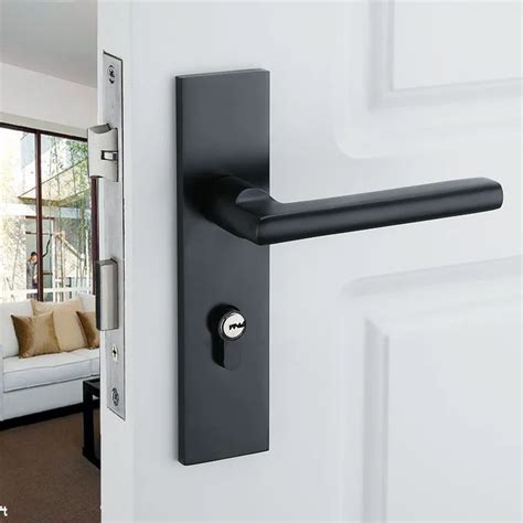 Black solid space aluminum door locks Continental bedroom minimalist ...