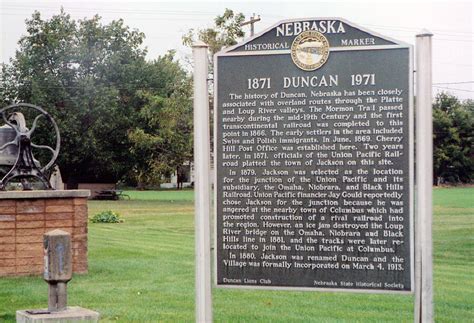 Nebraska Historical Marker: Duncan, 1871-1971 - E Nebraska History