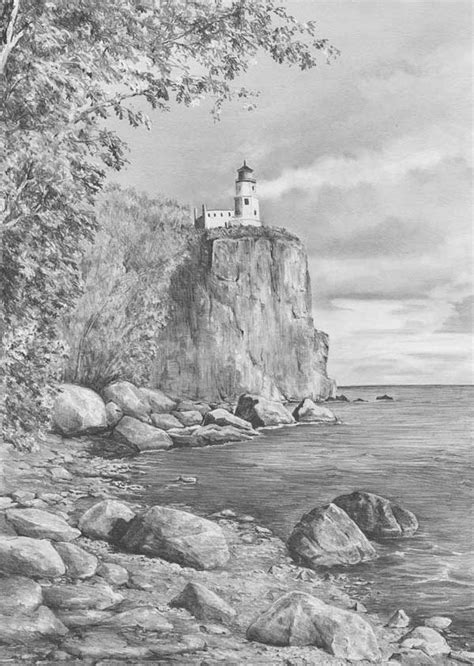 Learn How to Draw a Lighthouse Landscape - Split Rock