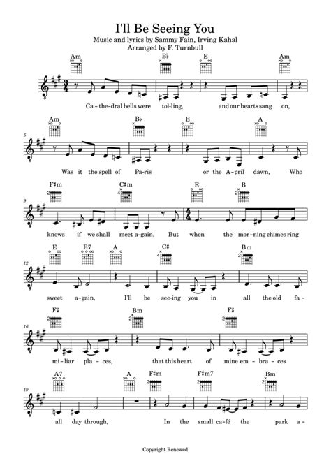 I'll Be Seeing You (arr. F. Turnbull) Sheet Music | Sammy Fain | Piano ...