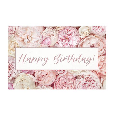 Cards White Happy Birthday Pink Flowers (10x6.5cmH) Pack 50