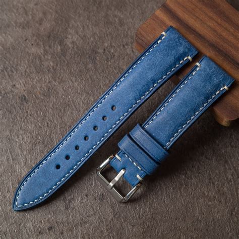 Blue Leather Watch Strap handmade Watch Band 16mm 18mm 19mm | Etsy