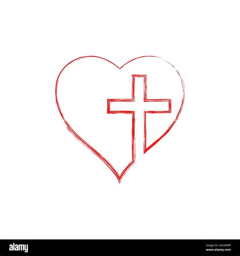 Christian cross sign in the heart inside. Continuous line drawing. Flat ...