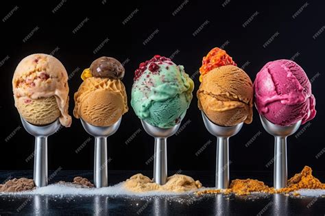 Premium AI Image | Ice cream scoops in various flavors side by side ...