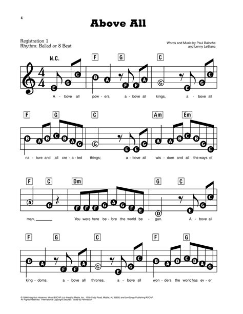 Above All by Paul Baloche Sheet Music for E-Z Play Today at Sheet Music ...