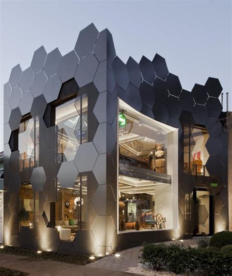 This honeycomb inspired facade, full of hexagonal shapes, was created ...