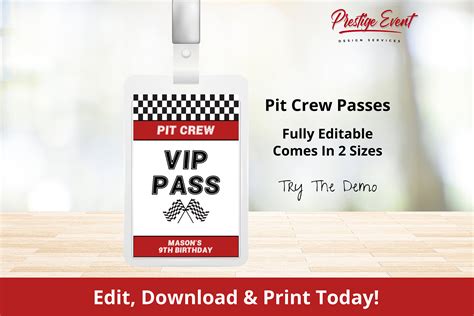 Racing Pit Crew Passes Race Car Party VIP Pass Race Car - Etsy