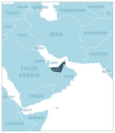 United Arab Emirates Blue Map With Neighboring Countries And Names ...