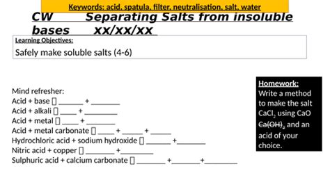 Soluble salts practical lesson | Teaching Resources