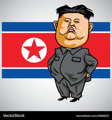 Kim jong-un cartoon with north korea flag Vector Image