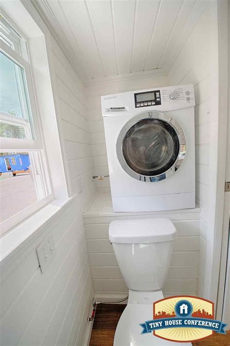 A ventless washer dryer combo in a tiny house bathroom at the ...