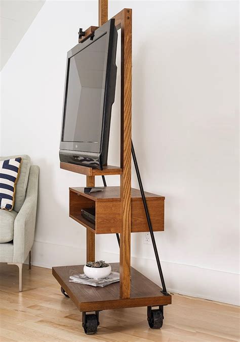 Rolling TV Stand With Shelf Wood Easel Stand Unique Portable | Interior ...