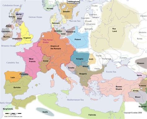 Map of Europe in year 1000, during the reign of emperor Otto III ...