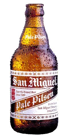 a bottle of san miguel pale ale beer on a white background, with water ...