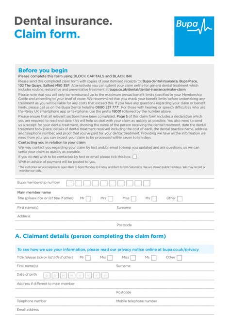 Bupa Dental Claim Form Download PDF Online Update 2020 - PlanForms.net