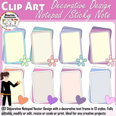 Decorative Notepad Clipart, Decorative Sticky Note Clipart Design ...