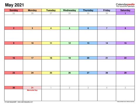 May 2021 Calendar | Templates for Word, Excel and PDF