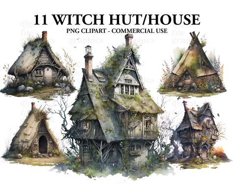 Witch Hut Watercolor Clipart Witch Black Style Magical - Etsy UK