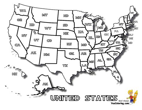 Coloring Page of United States Map with States Names at YesColoring ...