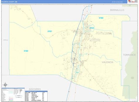 Valencia County, NM Zip Code Wall Map Basic Style by MarketMAPS - MapSales