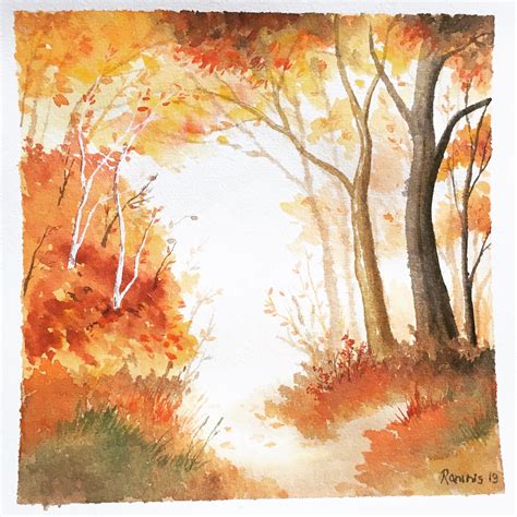 Original Watercolor Painting Autumn Forest Autumnal Scenery | Etsy in ...