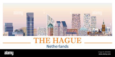 The Hague skyline in bright color palette vector illustration Stock ...