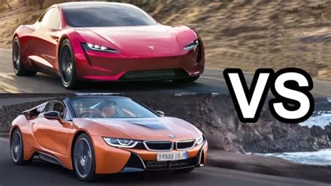 Bmw i8 vs Tesla roadster speciation like price, milage , speed , emgine ...