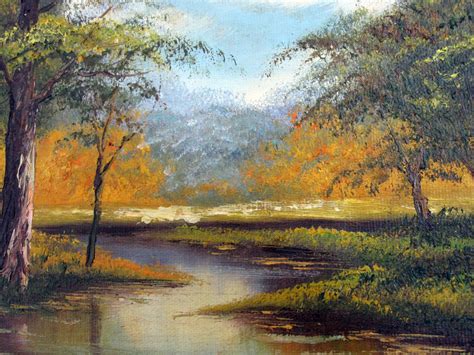 Vintage Original Art Oil Painting Natural Forest River Stream Landscape