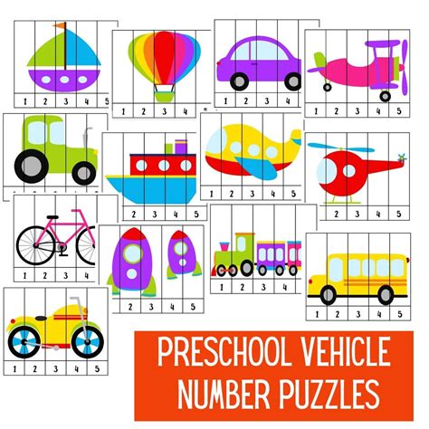 Preschool Puzzle Cars Vehicles Transportation Number Puzzles Number ...