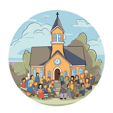 Cartoon Of People In Front Of A Church Illustration Clipart Vector ...