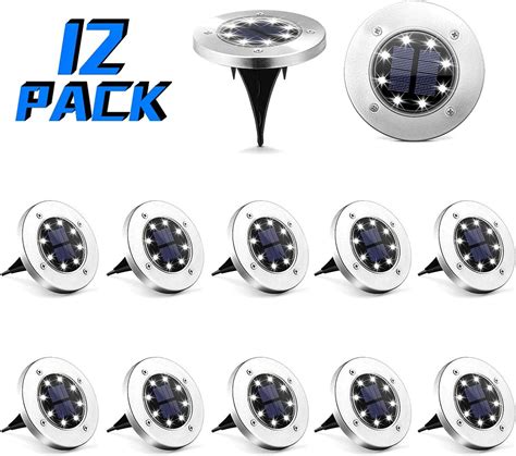 Solpex 12 Pack Solar Ground Lights, 8 LED Solar Powered Disk Lights ...