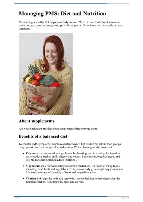 Text - Managing PMS: Diet and Nutrition - HealthClips Online