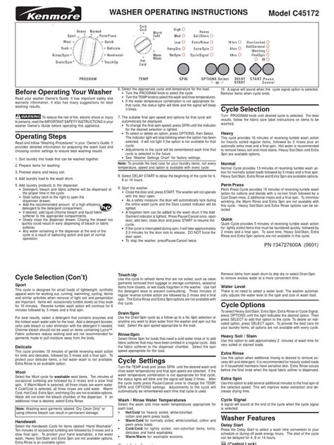 Washer Operating Instructions Model C45172 | PDF | Washing Machine ...