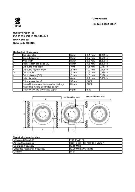 UPM Raflatac Product Specification BullsEye ... - RFID with NISSEI