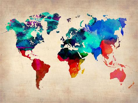 Watercolor World Map 3 Painting by Naxart Studio - Pixels