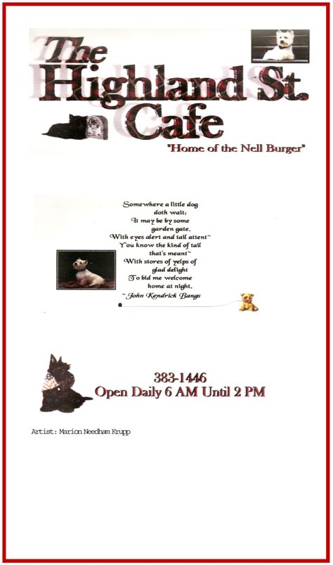 Highland Menu Page 1 - Highland Street CafeHighland Street Cafe