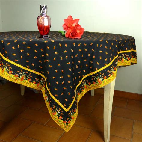 Nappe Rectangulaire Provençale noire motif de Provence épis