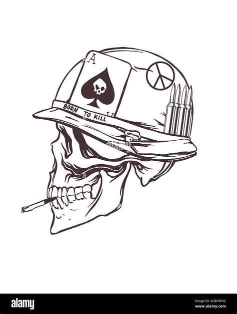 Drawing of the skull of an American soldier in the Vietnam War. Vector ...