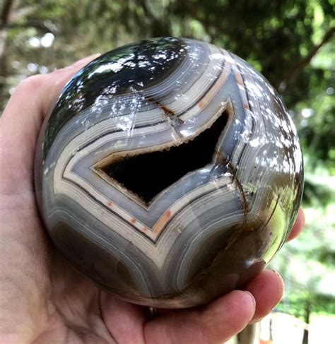 88MM Botswana Agate Stone Sphere with Druzy Cavern Hollow Center