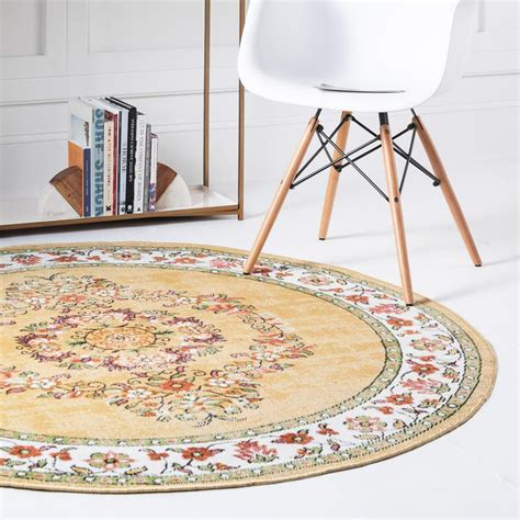 Rugs.Com Lucerne Collection Round Rug ‚Äì 5 Ft Round Yellow Low-Pile ...