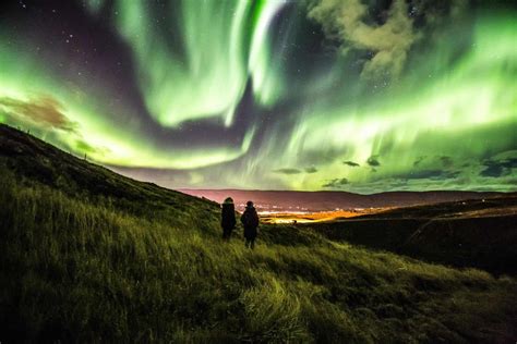 Beautiful Northen lights shine over Akureyri, Iceland Northen Lights ...