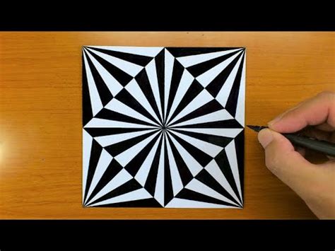 How To Draw Geometric Square Optical Illusion Art - Art challenge - 3D ...