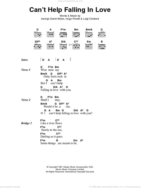 Can't Help Falling In Love sheet music for guitar (chords) (PDF)