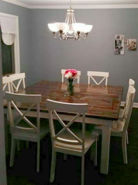 Square 8 seat farmhouse dining table with white cross back chairs ...