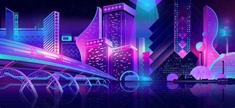 Free Vector | Future city night landscape neon cartoon