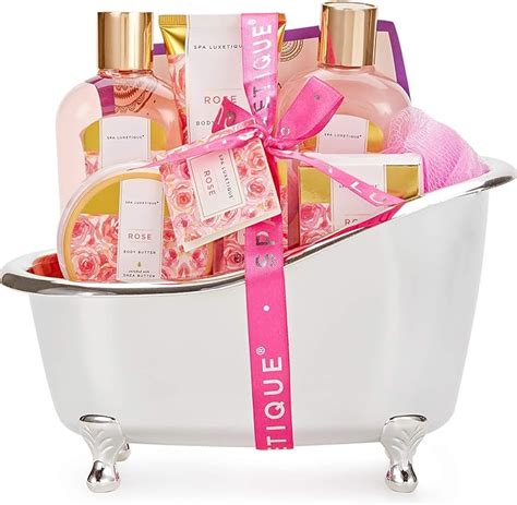 Spa Luxetique Rose Spa Gift Baskets for Women, 8pc Bath Gift Set with ...