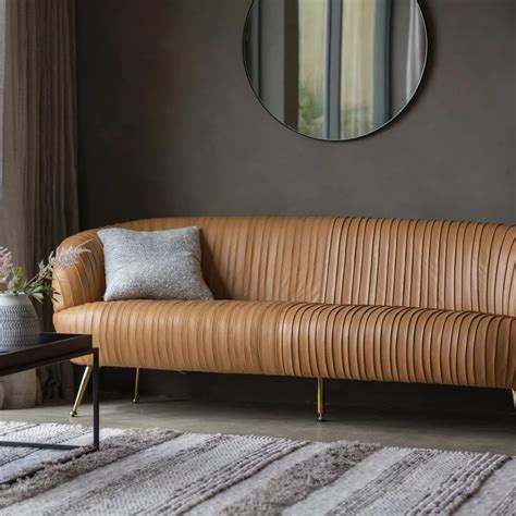 Valencia Pleated Leather Sofa - Tan - Free Delivery - | Leather sofa ...