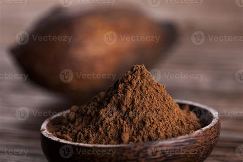 Cocoa beans in the dry cocoa pod fruit on wooden background 7499569 ...