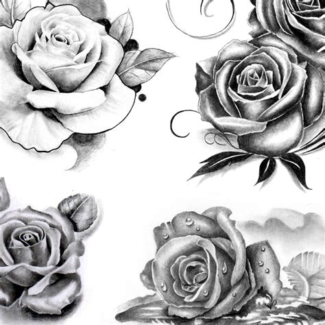 5 roses of tattoo designs in black and grey style. – TattooDesignStock