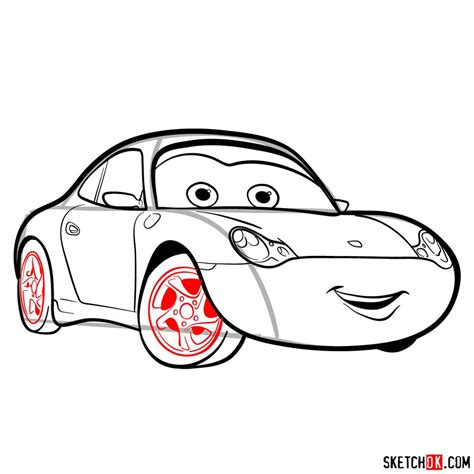 How to draw Sally Carrera from Pixar Cars - Sketchok easy drawing guides